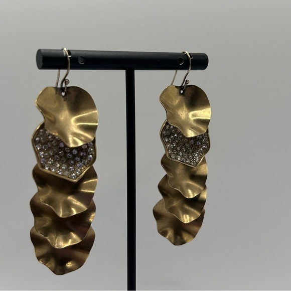 Lee Angel Hammered Brass & Pave Dangle Earrings - Picture 1 of 6